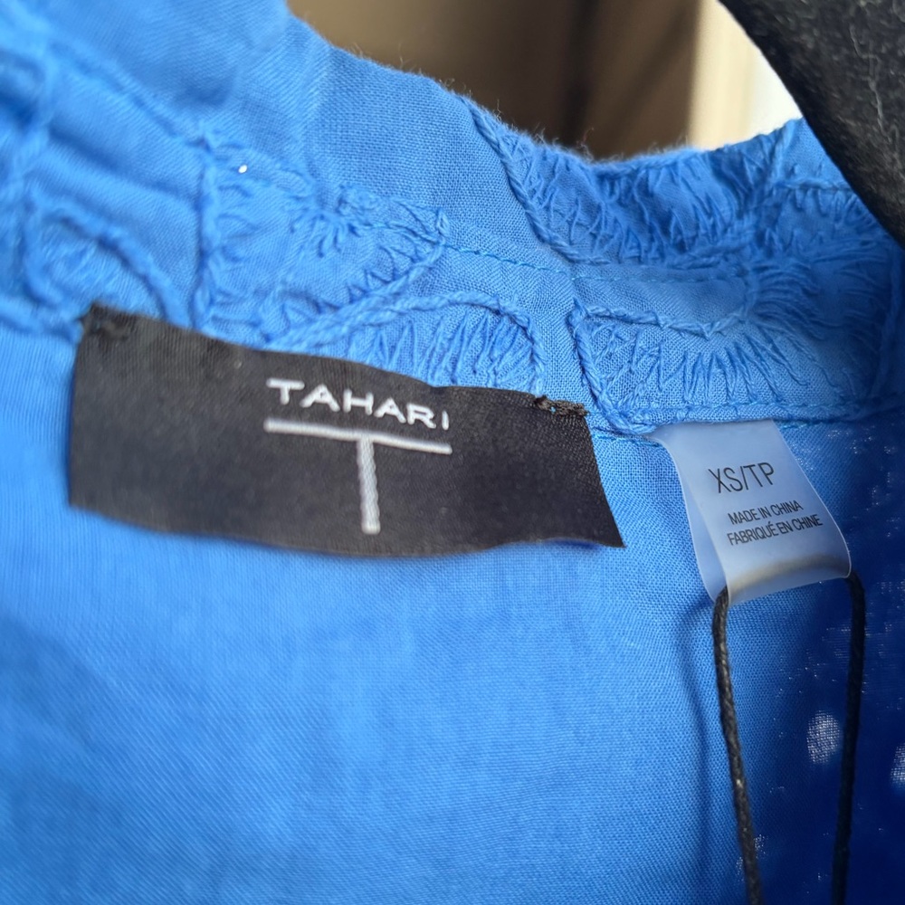 🆕 Tahari Spring Blue Embroidered Shirt Dress XS Belted Button Front Midi Cotton - Picture 15 of 17